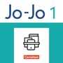 Text: "Jo-Jo 1", "Cornelsen". Illustration: Bücher und Tablet auf türkisfarbenem Hintergrund.