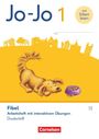"Jo-Jo 1", "mit Silben lesen", "Fibel", "Cornelsen". Ein gelber Hund schaut zu einem lila Futternapf.