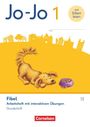 "Jo-Jo 1", "mit Silben lesen", "Fibel", "Arbeitsheft mit interaktiven Übungen", "Grundschrift", Cornelsen-Logo, Hund nah an Napf.