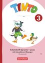 "TINTO 3. Arbeitsheft Sprache • Lesen. Katz und Ente im Taucherset mit Schwimmflossen und Schnorchel."