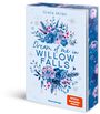 Ein Buchcover mit dem Titel „Dream of me in Willow Falls“. Florales Design in Blau- und Rosatönen mit Schneeflocken.