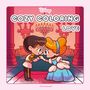 Text: Disney, COZY COLORING LOVE. Illustration: Ein Prinz küsst die Hand einer Prinzessin in einem verzierten Saal.