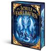 Ein Buchcover mit dem Titel "Die Schule der Fabelhaften" zeigt einen großen Eisdrachen und vier Personen in einer eisigen Halle.