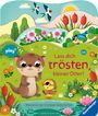 „Lass dich trösten, kleiner Otter!“ Ein Otter mit Ente, Blumen und Vögeln in einer bunten, fröhlichen Illustration.