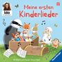 „Meine ersten Kinderlieder“ und „Ravensburger“ in farbenfroher Illustration mit Tieren, die musizieren.