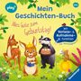 "Alles Gute zum Geburtstag!", Tiere feiern, halten Kuchen und Geschenke, umgeben von Blumen und Blättern, Play+ Logo.