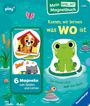 „Komm, wir lernen was WO ist. 6 Magnete zum Spielen und Lernen.“ Ein Frosch auf einem Blatt in einem Teich.