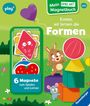 "6 Magnete zum Spielen und Lernen. Komm, wir lernen die Formen." Ein Hase und eine Maus mit bunten Formen.