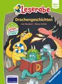 Text: "Leserabe", "Drachengeschichten", "Cee Neudert, Olena Kvitka". Illustration: Drei bunte Drachen, einer liest ein Buch.