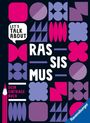 "Let's Talk About Rassismus" ist umgeben von pinken und violetten geometrischen Mustern. Links steht "Dein Eintragebuch".