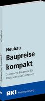Buchcover "Neubau Baupreise kompakt". Hellblau mit blauem Streifen unten und dem BKI-Logo.