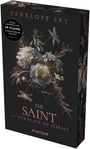 Texte: "PENELOPE SKY", "THE SAINT", "ER WÜRDE FÜR SIE STERBEN", "everlove". Umschlag mit Blumen in dunklem Hintergrund.