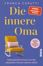 "Die innere Oma", Franca Cerutti. Gelber Schaukelstuhl, lila Kissen, blauer Hintergrund.