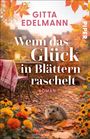 Der Titel lautet "Wenn das Glück in Blättern raschelt". Ein Igel sitzt zwischen Herbstblumen und einem Tisch mit Decke.