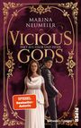 "Vicious Gods: Pakt aus Staub und Feuer" von Marina Neumeier. Zwei Figuren, Frau in Weiß, Mann in Schwarz, vor verziertem Hintergrund.