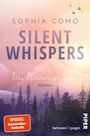 „SOPHIA COMO, SILENT WHISPERS, Wie Stimmen im Wind, ROMAN, SPIEGEL Bestseller-Autorin, PIPER.“ Lila Wald vor Berg.