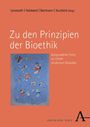 Titel: "Zu den Prinzipien der Bioethik". Illustration mit bunten Figuren auf blauem Hintergrund.