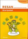 "RESAN: Rechtschreibung sicher anwenden, Startpaket." Ein grüner Drache hält einen Stift. Im Hintergrund bunte Symbole.