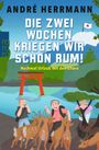 "DIE ZWEI WOCHEN KRIEGEN WIR SCHON RUM! Nochmal Urlaub mit den Eltern." Illustration: drei Personen, Rehe, japanische Flagge.