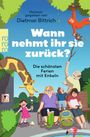 Text: "Wann nehmt ihr sie zurück? Die schönsten Ferien mit Enkeln. Herausgegeben von Dietmar Bittrich."

Illustration: Ein chaotischer Zooausflug mit Kindern und Tieren.