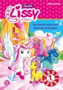 „Die Suche nach den Wunsch-Kristallen“, bunte Ponys vor einem Schloss. Ein weißes Pony mit Flügeln trägt eine Krone.