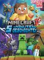"Minecraft 5-Minuten-Geschichten" steht im Vordergrund. Eine Illustration von Minecraft-Charakteren und Monstern.