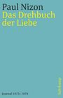 Text: "Paul Nizon, Das Drehbuch der Liebe, Journal 1973–1979, Suhrkamp."  
Türkisfarbener Hintergrund.