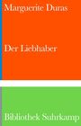 „Marguerite Duras - Der Liebhaber“ in weißer Schrift auf orange, darunter „Bibliothek Suhrkamp“ auf grünem Hintergrund.
