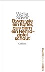Text: „Walle Sayer. Etwas wie ein Koffer, aus dem ein Hemdzipfel schaut. Gedichte.“ Rechts: Logo „Kröner Edition Klöpfer“.