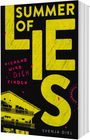 Text: "SUMMER OF LIES", "NIEMAND WIRD DICH FINDEN", "SVENJA DIEL". Gelbe Buchstaben, pinke Akzente, Haus-Silhouette.