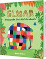 "ELMAR Das große Geschichtenbuch" David McKee. Ein bunter Patchwork-Elefant, umgeben von bunten Blättern.
