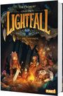 „Lightfall: Zeit der Finsternis, Buch Drei“ von Tim Probert. Eine abenteuerliche Lagerfeuerszene im Wald.