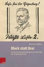 Text: "Block statt Brei. Die Deutschnationale Volkspartei auf dem Weg zur 'Hugenberg-Partei'."

Illustration: Ein Mann mit Schnurrbart.
