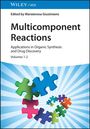 „Multicomponent Reactions“; Herausgeber: Mariateresa Giustiniano. Bunte Puzzleteile auf blauem Strahlenhintergrund.