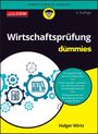 „Wirtschaftsprüfung für dummies“, blaue Zahnräder mit Wirtschaftssymbolen, Textfeld mit Beschreibung der Prüferaufgaben.