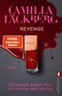 „Camilla Läckberg – Revenge“, „SPiEGEL Bestseller-Autorin“, „Die Rache einer Frau ist schön und brutal“. Parfumflakon.