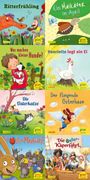 Buchtitel: Ritterfrühling, Ein Maikäfer im April, Was machen kleine Hunde?, Henriette legt ein Ei, Die Osterkatze.