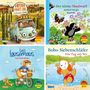 Vier Maxi Pixi Kinderbuchcover. Titel: "Otto fährt los", "Der kleine Maulwurf unterwegs", "Leo Lausemaus lernt Rad fahren", "Bobo Siebenschläfer".