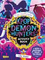 "Das inoffizielle KPOP DEMON HUNTERS ACTIVITY BUCH" von Lila Violet. Farbenfrohe Silhouetten und verspielte Symbole.