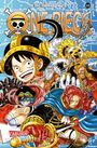 „One Piece“ und „Carlsen Manga!“ oben. Illustrative Szene mit Abenteurern und einem Kompasslogo im Zentrum.