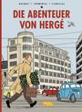 Texte: "Die Abenteuer von Hergé", "Bocquet - Fromental - Stanislas", "Carlsen Comics". Illustration eines Mannes mit Mappe.