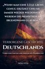 Text: „Wenn man eine Lüge groß genug erzählt…“, „Verborgene Geschichte Deutschlands“, darunter Deutschlandflagge im Sturm.