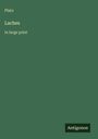 "Plato, Laches, in large print, Antigonos." Grüner Hintergrund, minimalistisches Design.