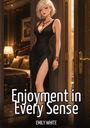 „Enjoyment in Every Sense“ und „Emily White“. Illustration: Frau in elegantem schwarzen Kleid in luxuriösem Raum.