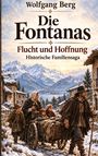 "Die Fontanas: Flucht und Hoffnung" von Wolfgang Berg. Eine Familie zieht im Schnee vor majestätischen Bergen.
