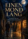 "EINEN MOND LANG. Ein Roman über die Wahrheit hinter jedem Urteil. NOAH LINDHOLM." Eine nächtliche Straßenszene.