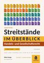 "Juristische Streitstände im Überblick, Handels- und Gesellschaftsrecht, 1 Streitstand = 1 Seite, 60 Streitstände. Niklas Denger." 

Oben sind bunte Dokument-Icons, unten ist ein Logo.