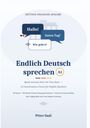 "Endlich Deutsch sprechen A1" zeigt Sprechblasen mit "Hallo!", "Guten Tag!", "Wie geht’s?". Autor: Péter Gaál.
