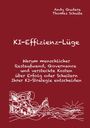 Titel: KI-Effizienz-Lüge. Autoren: Andy Gudera, Thomas Schulte. Zeichnung: Mann vor Landschaft mit Computern.