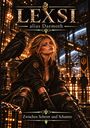 "LEXSI alias Daemoth", "Zwischen Schrott und Schatten". Junge Frau mit Rabe, futuristische Umgebung voller Lichter.